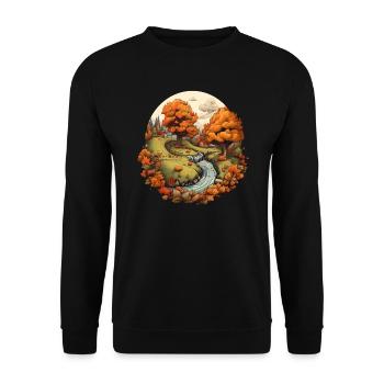 Herbstliche Landschaft - Unisex Pullover - Schwarz - Vorne - Alina (178cm) & Michal (187cm)