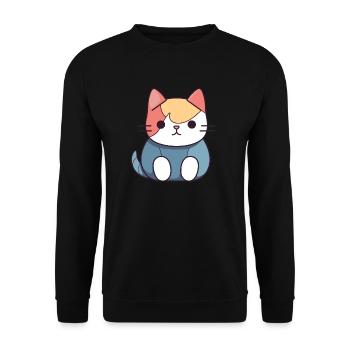 Katze - Kawaii Style - Unisex Pullover - Schwarz - Vorne - Alina (178cm) & Michal (187cm)