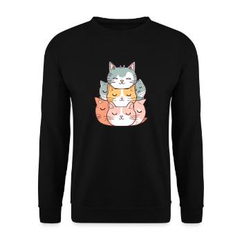 Katze - Kawaii Style - Unisex Pullover - Schwarz - Vorne - Alina (178cm) & Michal (187cm)