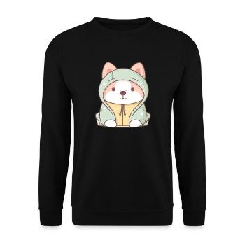 Hund - Kawaii Style - Unisex Pullover - Schwarz - Vorne - Alina (178cm) & Michal (187cm)