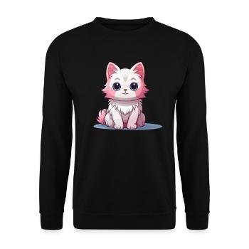 Katze - Kawaii Style - Unisex Pullover - Schwarz - Vorne - Alina (178cm) & Michal (187cm)