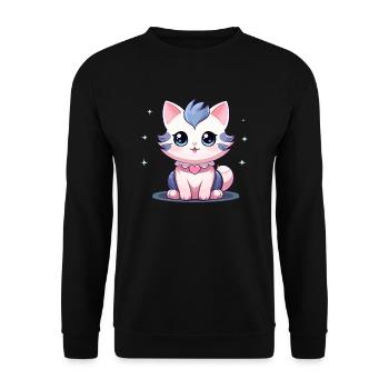 Katze - Kawaii Style - Unisex Pullover - Schwarz - Vorne - Alina (178cm) & Michal (187cm)