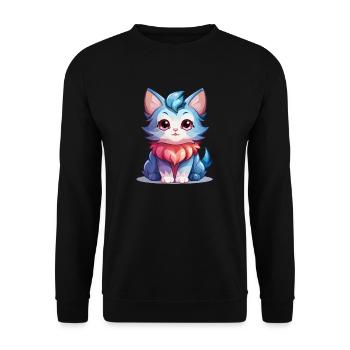 Katze - Kawaii Style - Unisex Pullover - Schwarz - Vorne - Alina (178cm) & Michal (187cm)