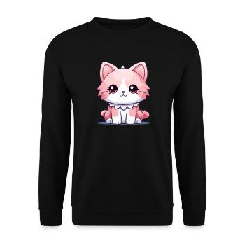 Katze - Kawaii Style - Unisex Pullover - Schwarz - Vorne - Alina (178cm) & Michal (187cm)
