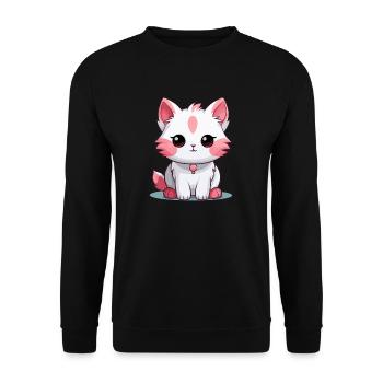 Katze - Kawaii Style - Unisex Pullover - Schwarz - Vorne - Alina (178cm) & Michal (187cm)