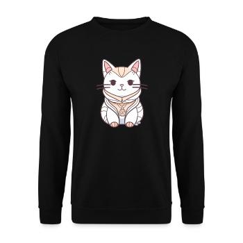 Katze - Kawaii Style - Unisex Pullover - Schwarz - Vorne - Alina (178cm) & Michal (187cm)