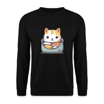 Katze - Kawaii Style - Unisex Pullover - Schwarz - Vorne - Alina (178cm) & Michal (187cm)