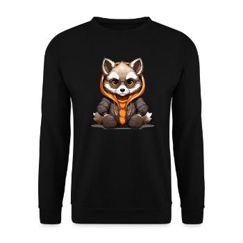 Waschbär - Kawaii Style - Unisex Pullover - Schwarz - Vorne - Alina (178cm) & Michal (187cm)