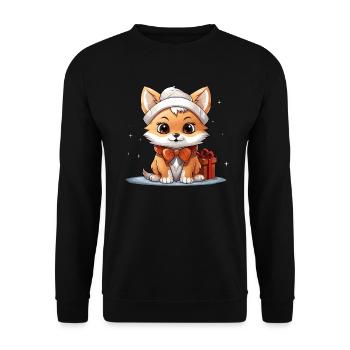Fuchs Weihnachts Design - Kawaii Style - Unisex Pullover - Schwarz - Vorne - Alina (178cm) & Michal (187cm)