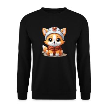 Fuchs Weihnachts Design - Kawaii Style - Unisex Pullover - Schwarz - Vorne - Alina (178cm) & Michal (187cm)