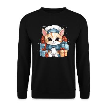 Katze Weihnachts Design - Kawaii Style - Unisex Pullover - Schwarz - Vorne - Alina (178cm) & Michal (187cm)