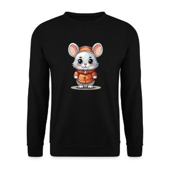 Maus Weihnachts Design - Kawaii Style - Unisex Pullover - Schwarz - Vorne - Alina (178cm) & Michal (187cm)