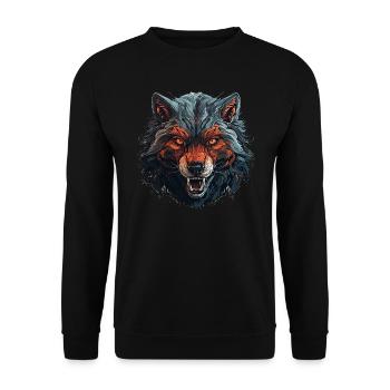Wolf - Illustration - Unisex Pullover - Schwarz - Vorne - Alina (178cm) & Michal (187cm)