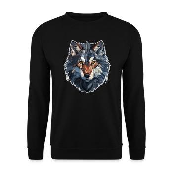 Wolf - Illustration - Unisex Pullover - Schwarz - Vorne - Alina (178cm) & Michal (187cm)