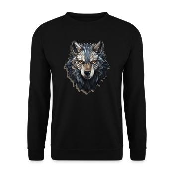 Wolf - Illustration - Unisex Pullover - Schwarz - Vorne - Alina (178cm) & Michal (187cm)