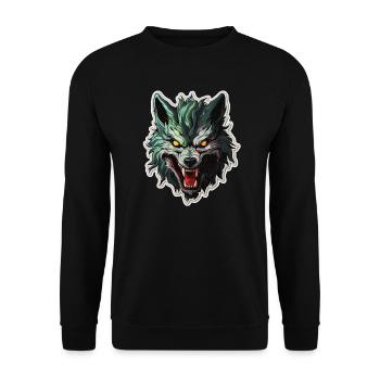 Wolf - Illustration - Unisex Pullover - Schwarz - Vorne - Alina (178cm) & Michal (187cm)