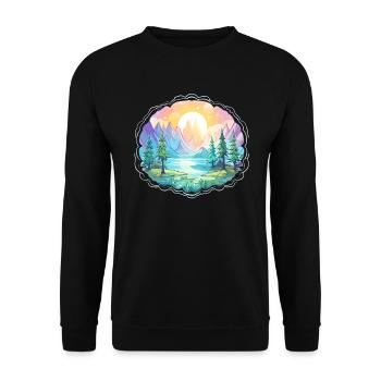 Landschaft - Illustration - Unisex Pullover - Schwarz - Vorne - Alina (178cm) & Michal (187cm)