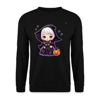 Cute witch with black cat - Unisex Sweatshirt - black - Front - Alina (178cm) & Michal (187cm)