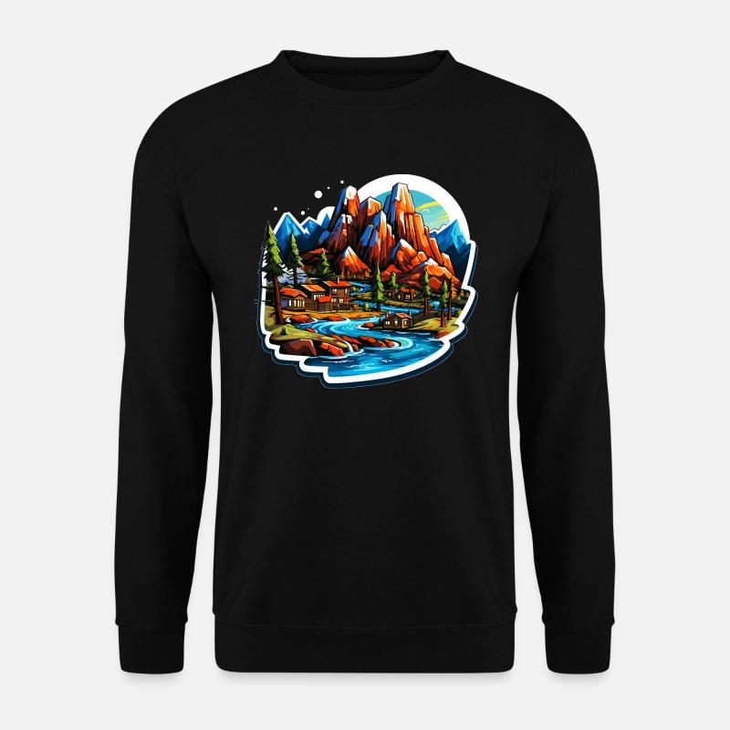 Landschaft - Illustration - Unisex Pullover - Schwarz