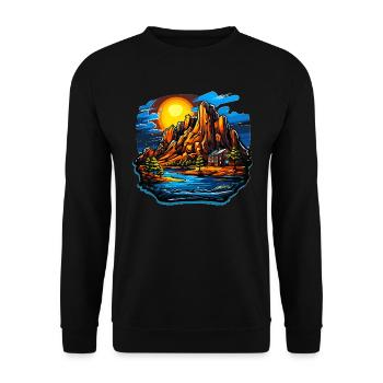 Landschaft - Illustration - Unisex Pullover - Schwarz - Vorne - Alina (178cm) & Michal (187cm)