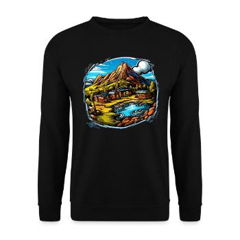 Landschaft - Illustration - Unisex Pullover - Schwarz - Vorne - Alina (178cm) & Michal (187cm)