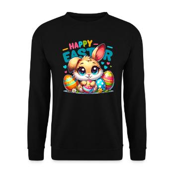 Happy Easter - Easter Bunny Illustration - Unisex Sweatshirt - black - Front - Alina (178cm) & Michal (187cm)