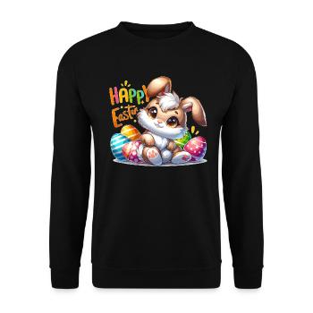 Happy Easter - Easter Bunny Illustration - Unisex Sweatshirt - black - Front - Alina (178cm) & Michal (187cm)