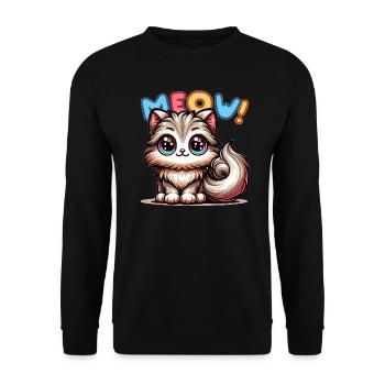 Meow - Katze Illustration - Unisex Pullover - Schwarz - Vorne - Alina (178cm) & Michal (187cm)