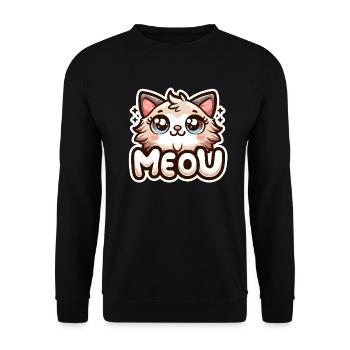 Meow - Katze Illustration - Unisex Pullover - Schwarz - Vorne - Alina (178cm) & Michal (187cm)