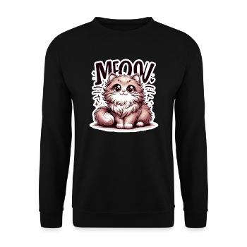 Meow - Cat Illustration - Unisex Sweatshirt - black - Front - Alina (178cm) & Michal (187cm)