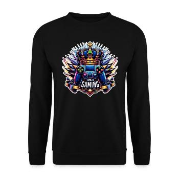 King of Gaming - Controller and Crown Illustration - Unisex Sweatshirt - black - Front - Alina (178cm) & Michal (187cm)