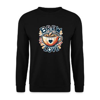 Brew Love - Kaffeetasse Illustration - Unisex Pullover - Schwarz - Vorne - Alina (178cm) & Michal (187cm)