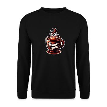 Brew Love - Kaffeetasse Illustration - Unisex Pullover - Schwarz - Vorne - Alina (178cm) & Michal (187cm)