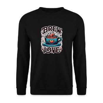Brew Love - Kaffeetasse Illustration - Unisex Pullover - Schwarz - Vorne - Alina (178cm) & Michal (187cm)