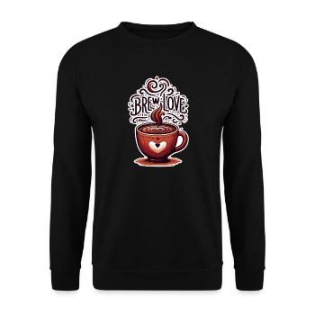 Brew Love - Kaffeetasse Illustration - Unisex Pullover - Schwarz - Vorne - Alina (178cm) & Michal (187cm)