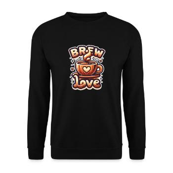 Brew Love - Kaffeetasse Illustration - Unisex Pullover - Schwarz - Vorne - Alina (178cm) & Michal (187cm)