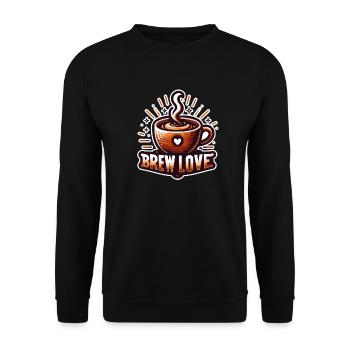 Brew Love - Kaffeetasse Illustration - Unisex Pullover - Schwarz - Vorne - Alina (178cm) & Michal (187cm)