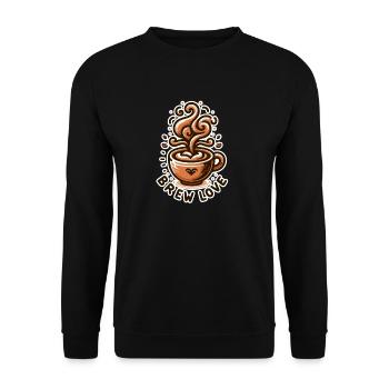 Brew Love - Kaffeetasse Illustration - Unisex Pullover - Schwarz - Vorne - Alina (178cm) & Michal (187cm)