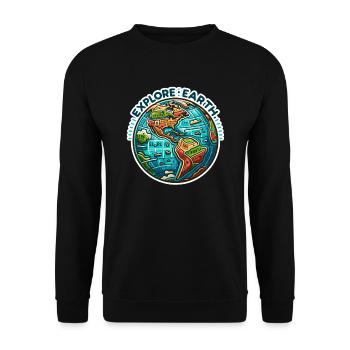 Explore Earth - Erde Illustration - Unisex Pullover - Schwarz - Vorne - Alina (178cm) & Michal (187cm)
