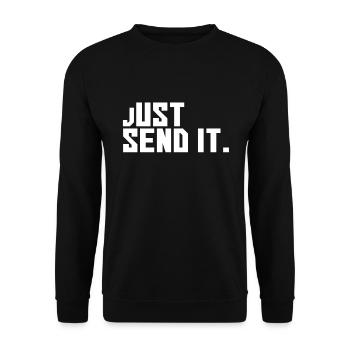 Just Send it Design, weiß - Unisex Pullover - Schwarz - Vorne - Alina (178cm) & Michal (187cm)