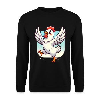 Besseres Leben mit Hühnern Grafik - Unisex Pullover - Schwarz - Vorne - Alina (178cm) & Michal (187cm)