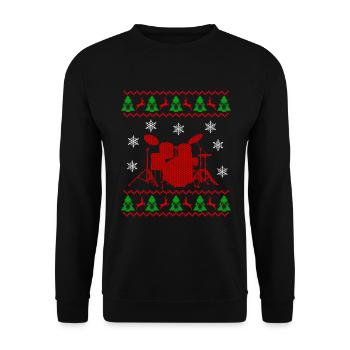 Ugly Christmas Drums Schlagzeug Geschenk - Unisex Pullover - Schwarz - Vorne - Alina (178cm) & Michal (187cm)
