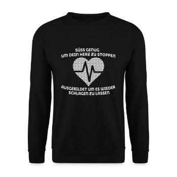 Süß genug um dein Herz zu stoppen, ausgebildet um - Unisex Pullover - Schwarz - Vorne - Alina (178cm) & Michal (187cm)