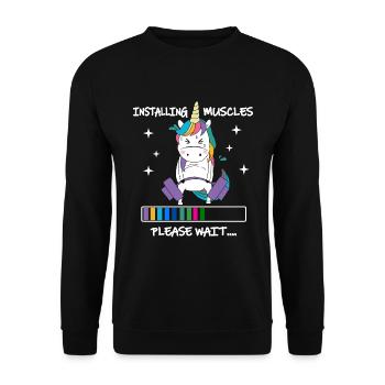 Installing Muscles Please Wait Shirt Funny Unicorn - Unisex Pullover - Schwarz - Vorne - Alina (178cm) & Michal (187cm)