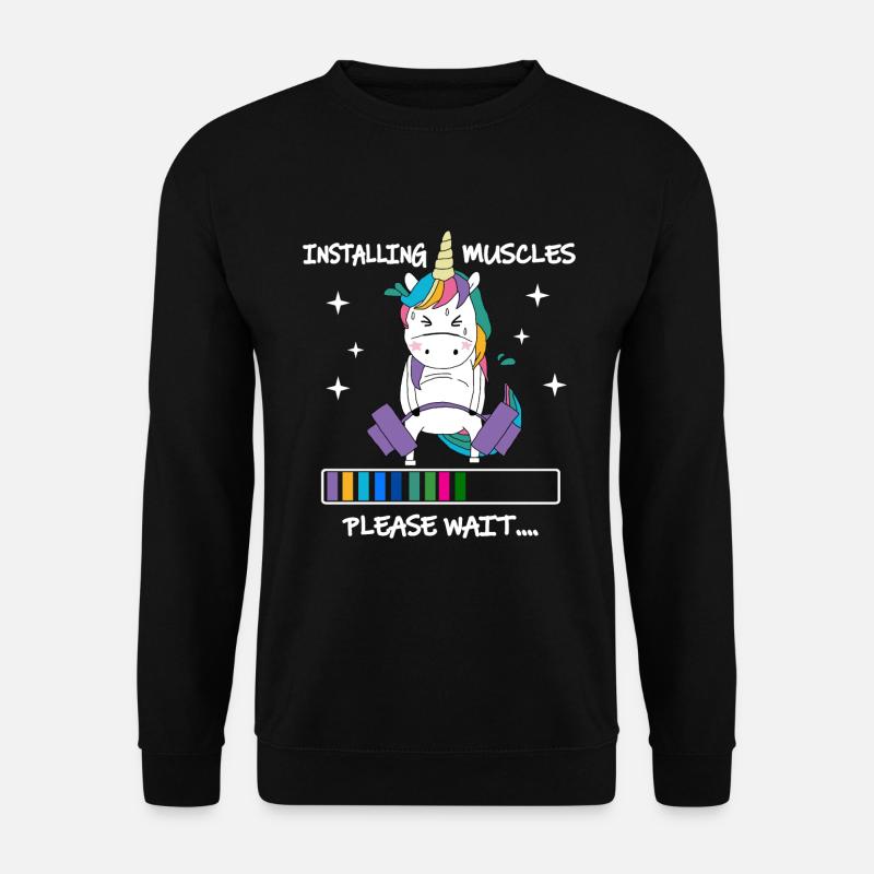 Installing Muscles Please Wait Shirt Funny Unicorn - Unisex Pullover - Schwarz