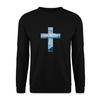Lebendiges Wasser Christliches Kreuz - Unisex Pullover - Schwarz - Vorne - Alina (178cm) & Michal (187cm)
