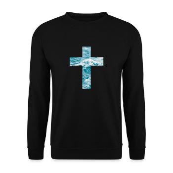Living Water Christian Cross - Unisex Pullover - Schwarz - Vorne - Alina (178cm) & Michal (187cm)