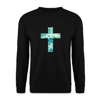 Living Water Christian Cross - Unisex Pullover - Schwarz - Vorne - Alina (178cm) & Michal (187cm)