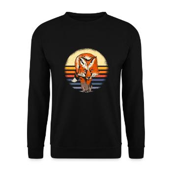 Fuchs Waldtier Geschenk Retro - Unisex Pullover - Schwarz - Vorne - Alina (178cm) & Michal (187cm)