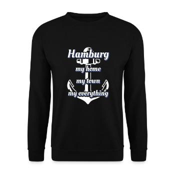 Hamburg Spruch Hansestadt Hamburg - Unisex Pullover - Schwarz - Vorne - Alina (178cm) & Michal (187cm)